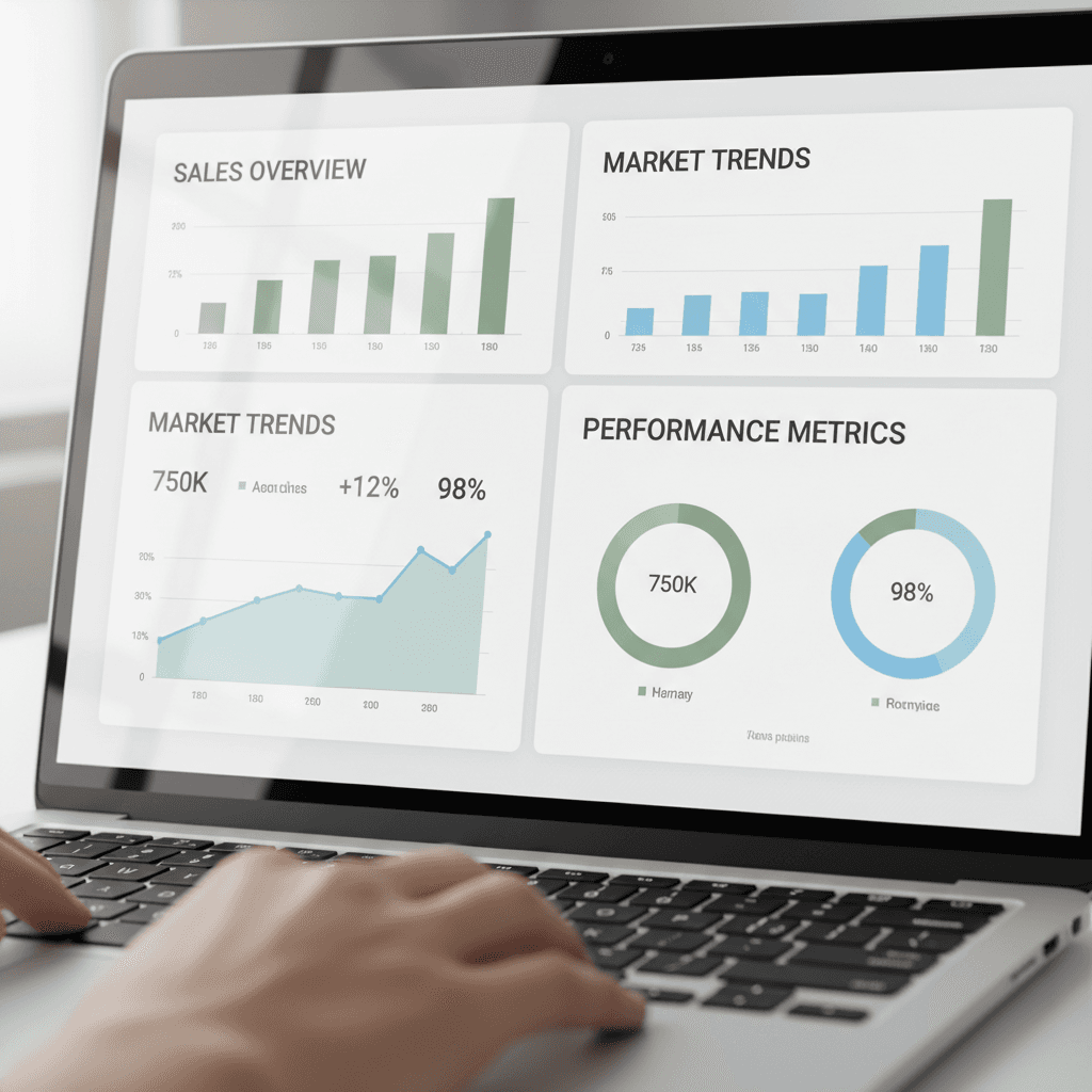 Data analytics dashboard on laptop screen