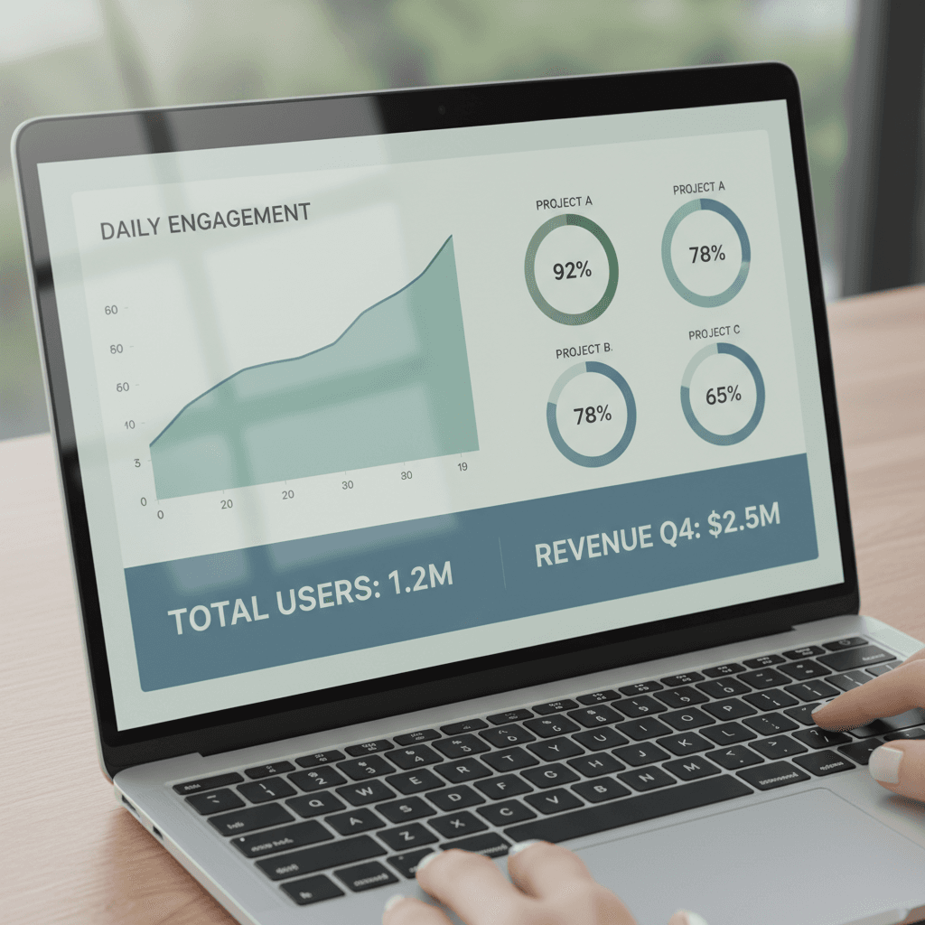 Data analytics dashboard on laptop screen