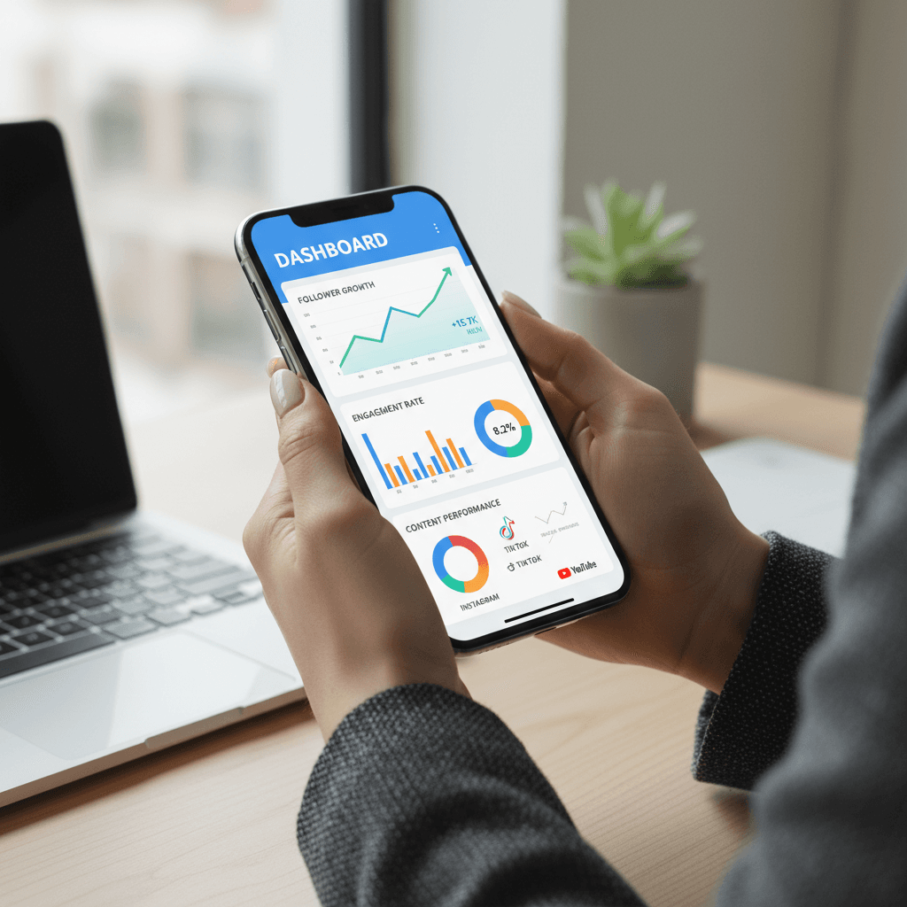Smartphone showing campaign metrics dashboard