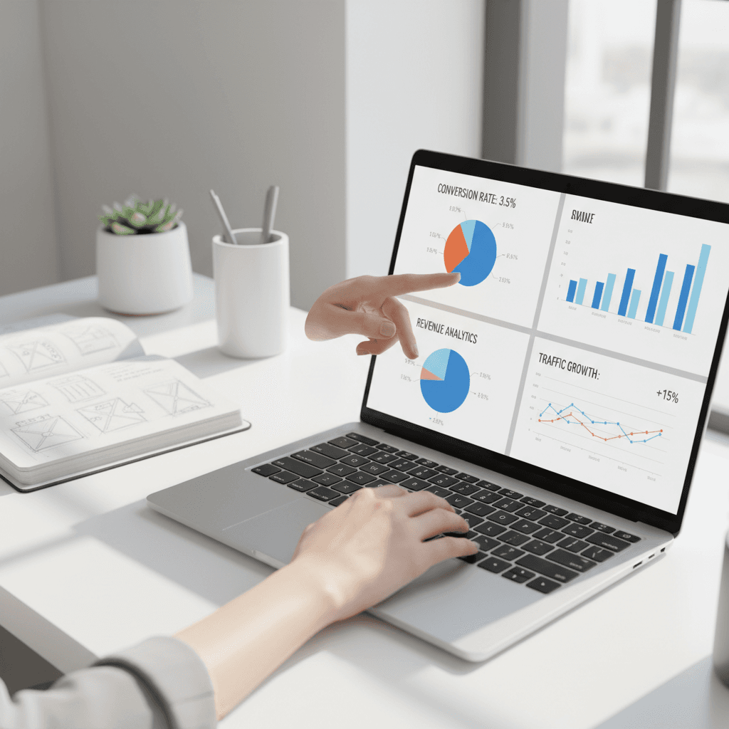Marketer analyzing lead generation data on laptop